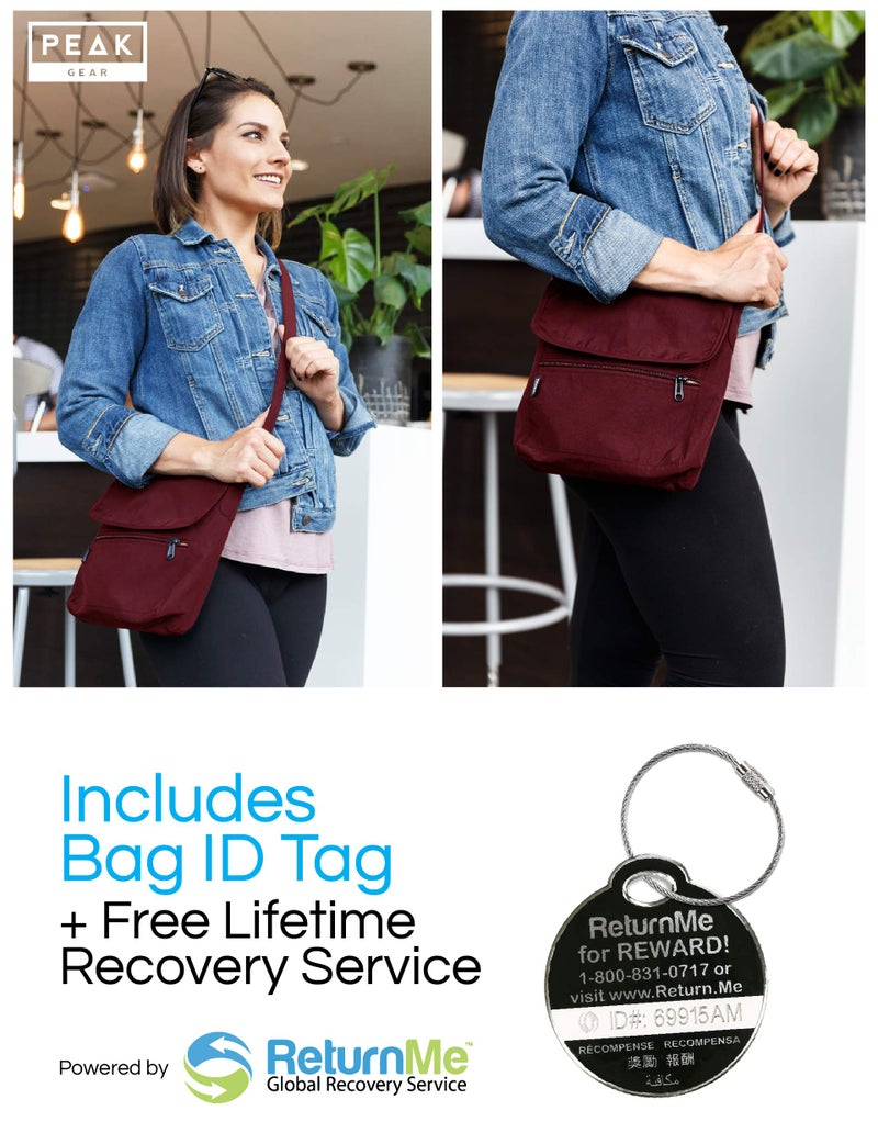 Peak Gear Crossbody Travel Purse with RFID Blocking Pocket and Lifetime Recovery Service. Versatile and Stylish Nylon Shoulder Bag | Burgundy - Image 3